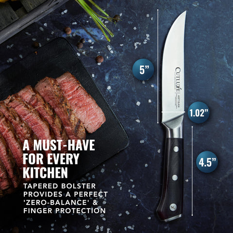 Cutluxe handle triple rivets closeup shows comfortable grip