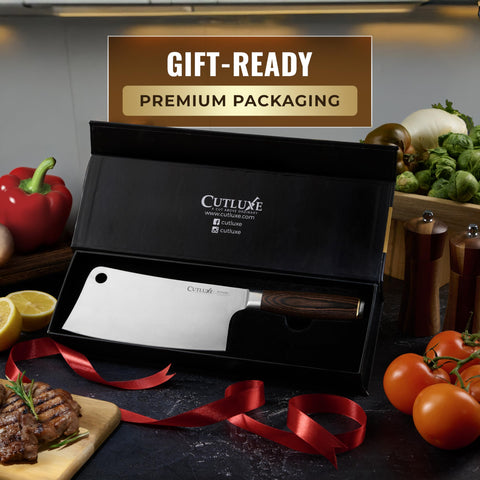 Cutluxe lifetime warranty emblem signals trusted quality and long-term kitchen use.