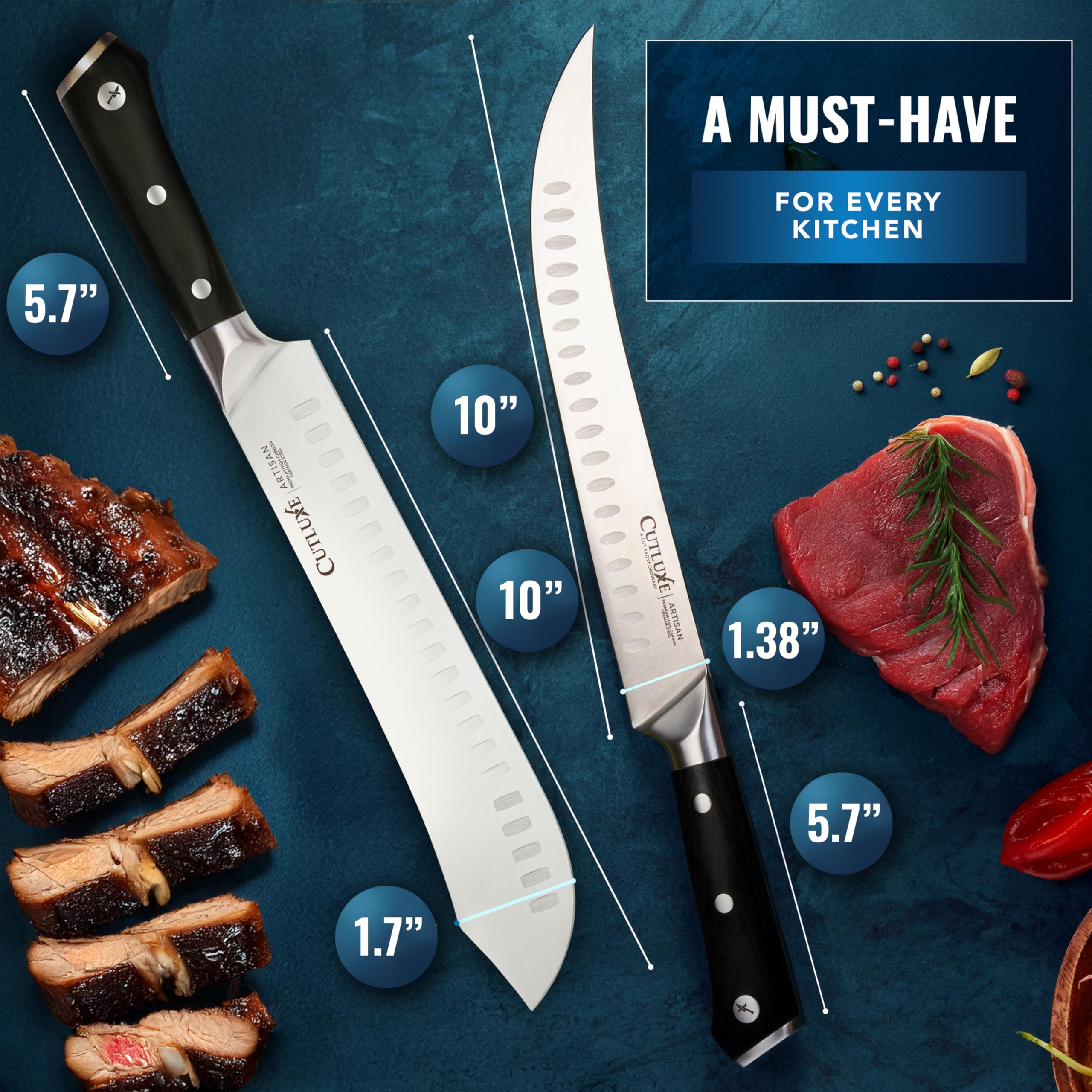 Cutluxe meat cutting set on display for professional kitchens.