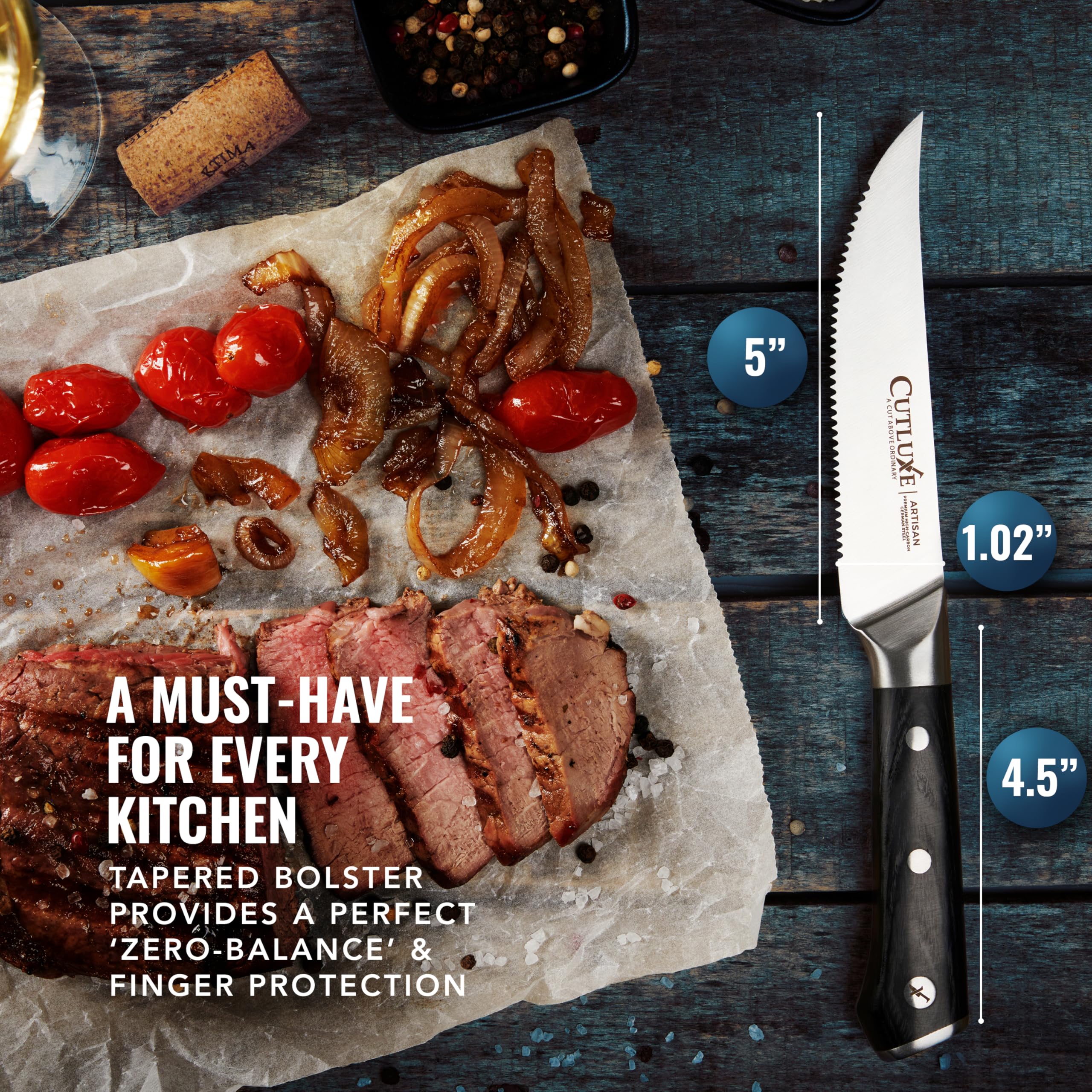 Cutluxe sanitized laminate wood build for a clean, sanitary kitchen tool.