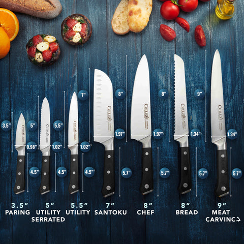 Cutluxe 7-inch Santoku for versatile chopping and clean cuts
