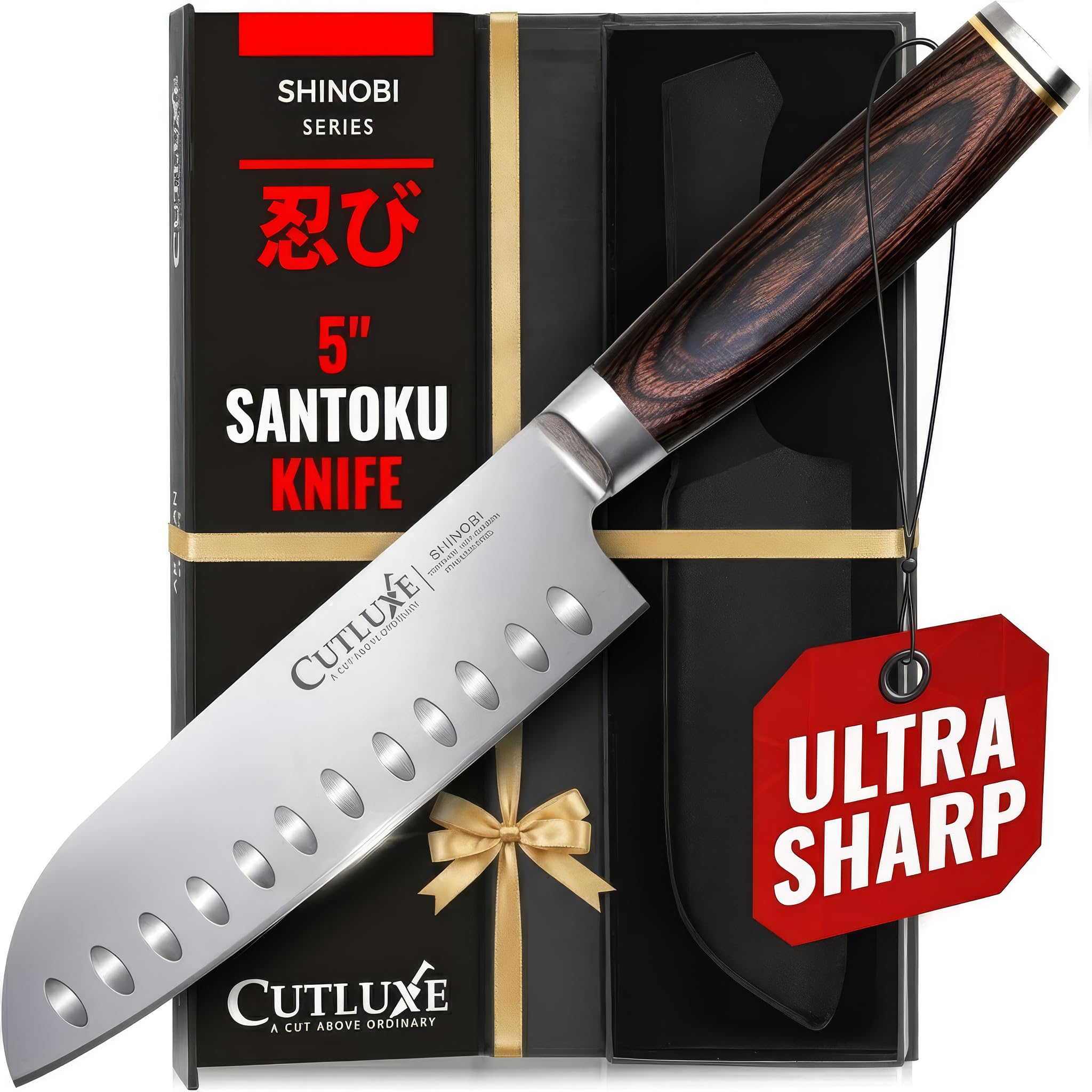 Cutluxe Shinobi 5-Inch Santoku with ultra-sharp blade for precise chopping