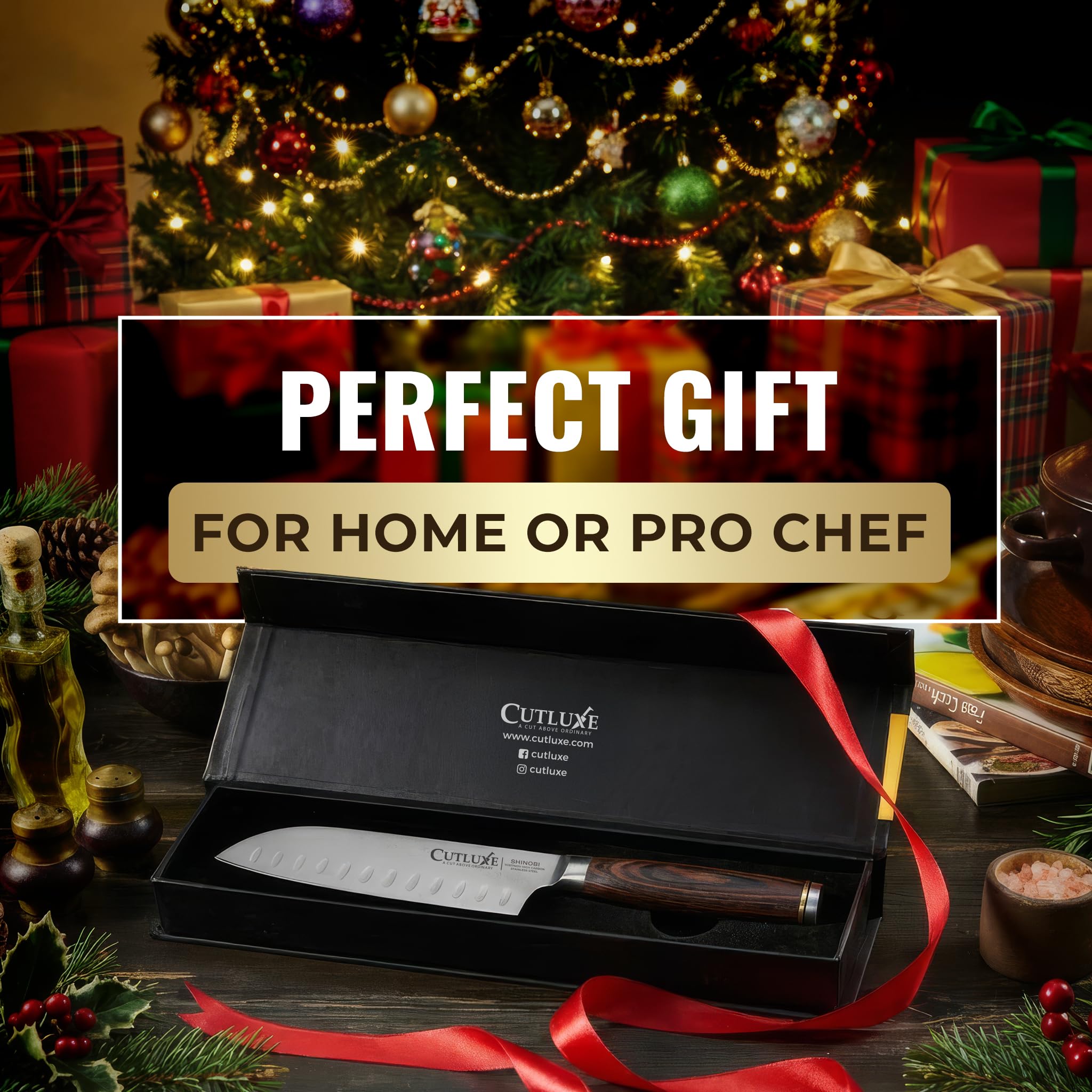 Cutluxe Shinobi Granton edge reduces sticking during slicing