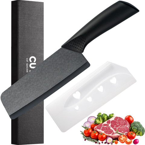Cutqiz 6-inch black ceramic Nakiri knife for precise vegetable chopping.