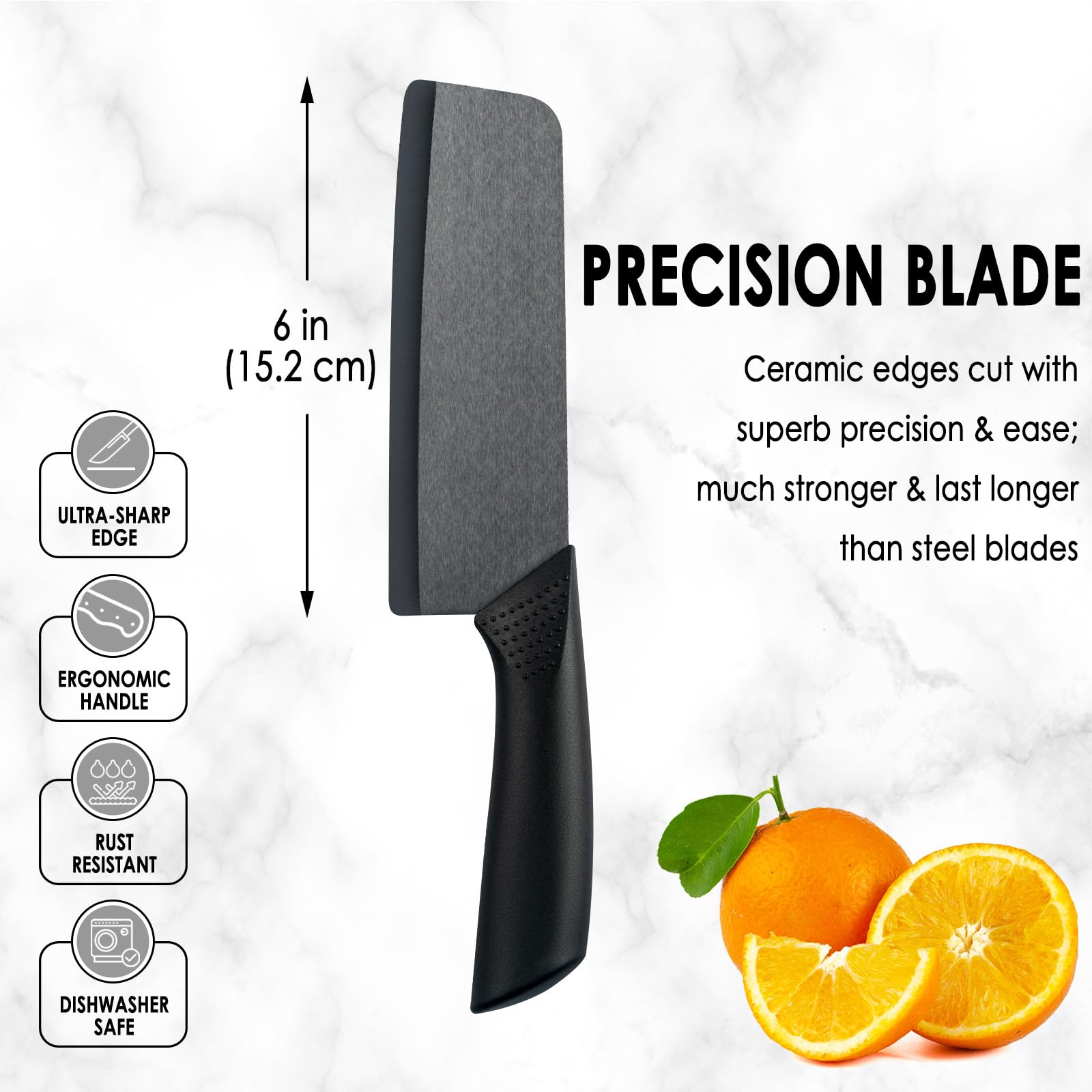 Cutqiz Nakiri knife with cover protects the blade during storage.