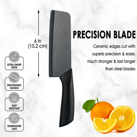 Cutqiz Nakiri knife with cover protects the blade during storage.