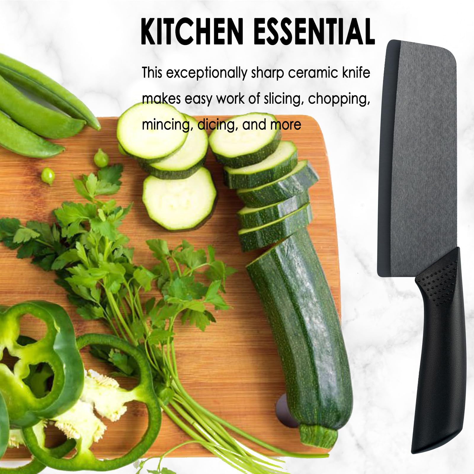 Cutqiz wide Nakiri blade ideal for herbs, vegetables, and boneless meats.