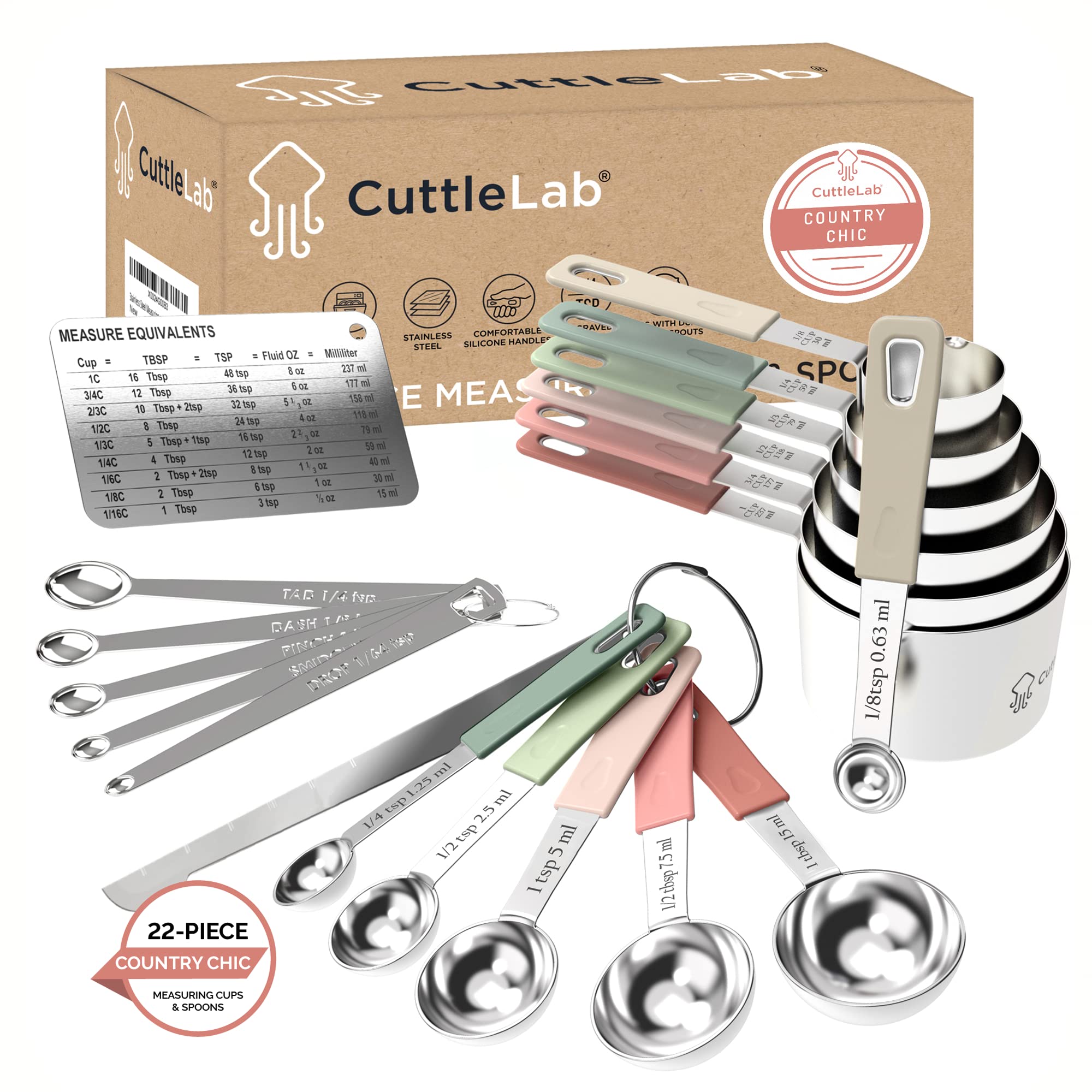 CuttleLab 22-piece measuring cups set for accurate portions and compact storage.