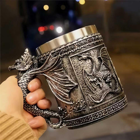 Cuzokola Dragon mug on desk adds fantasy decor to workspace.
