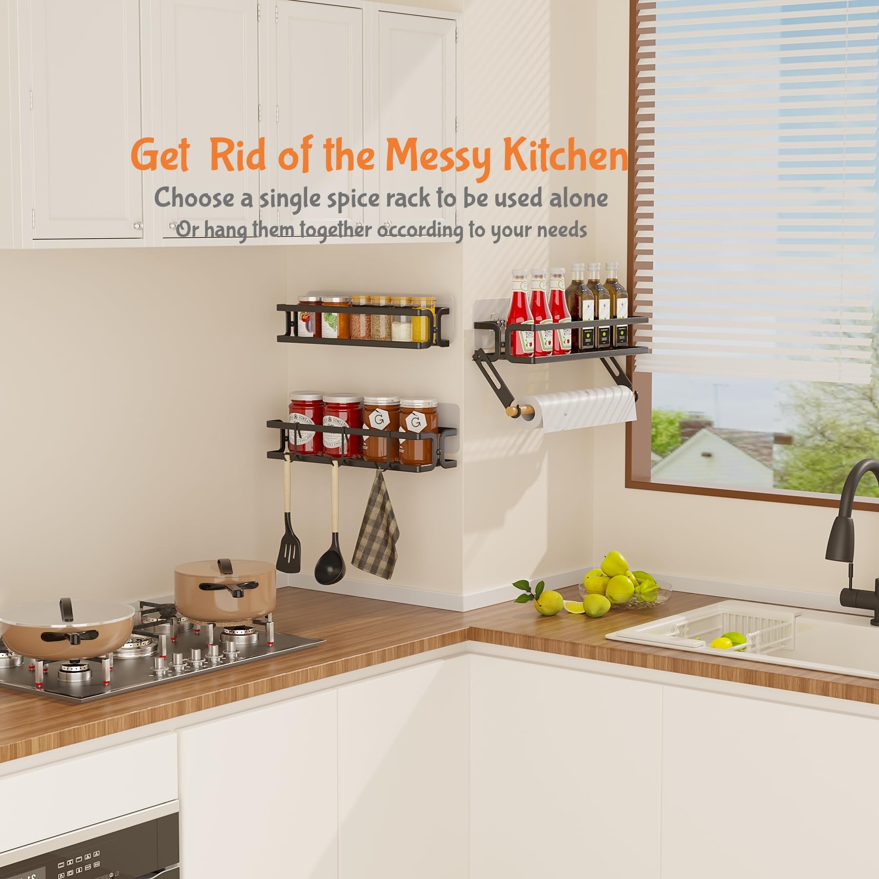 Cvesqkxr 3-piece removable hooks add versatile utensil hanging options.