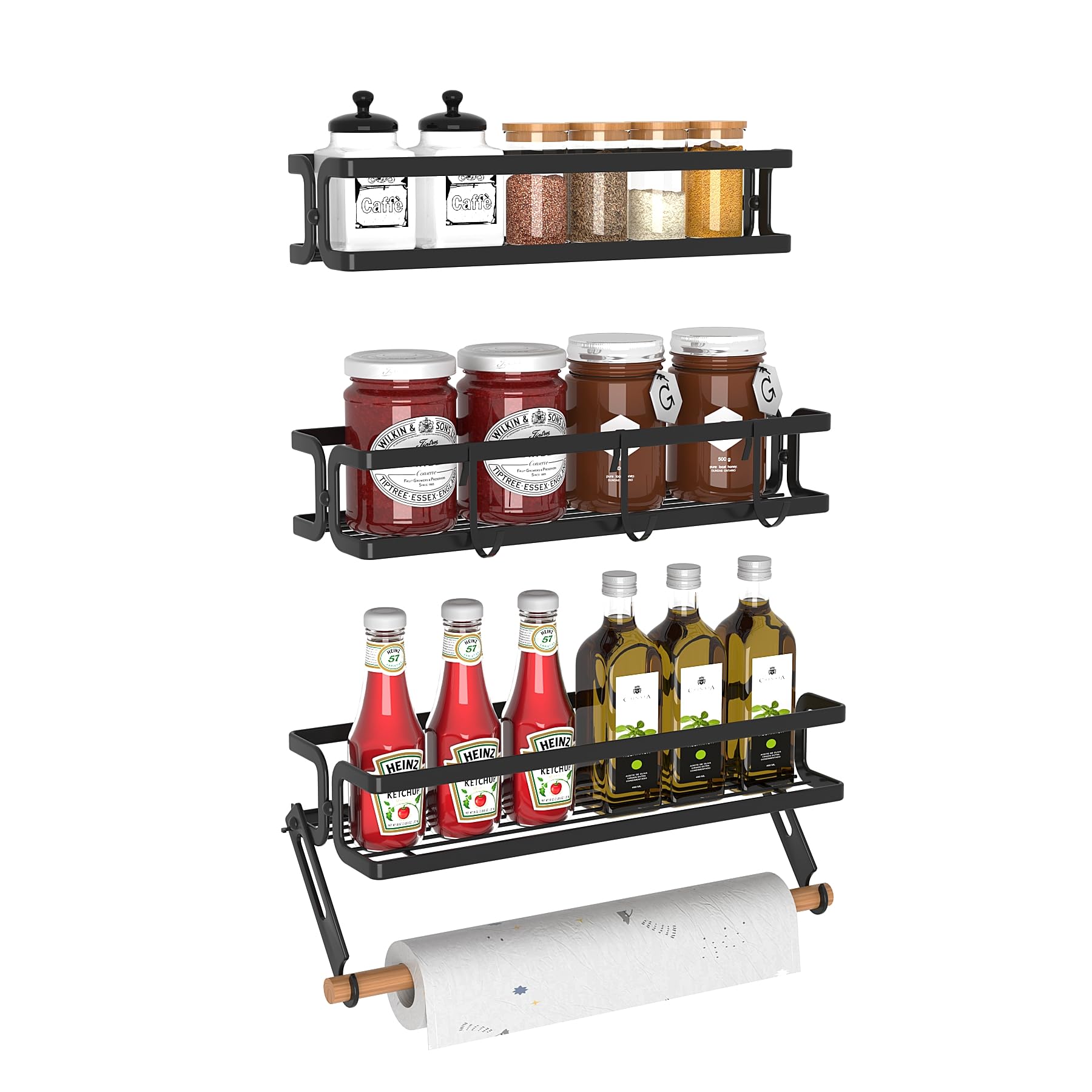 Cvesqkxr spice rack wall mount saves counter space in a busy kitchen.