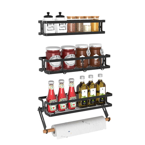 Cvesqkxr spice rack wall mount saves counter space in a busy kitchen.
