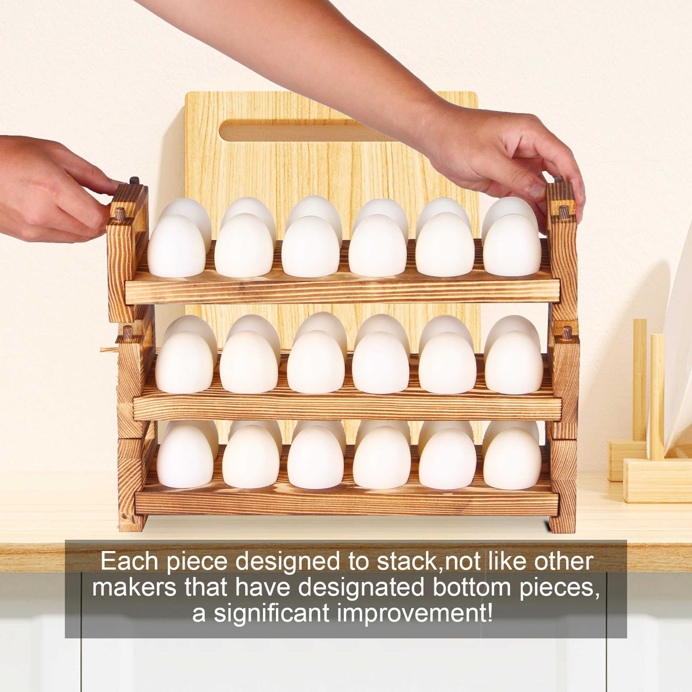 CVHOMEDECO kitchen decor egg rack adds rustic charm while storing eggs and small treats.