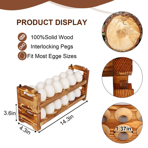 CVHOMEDECO pinewood egg rack with firewood craft finish adds rustic charm