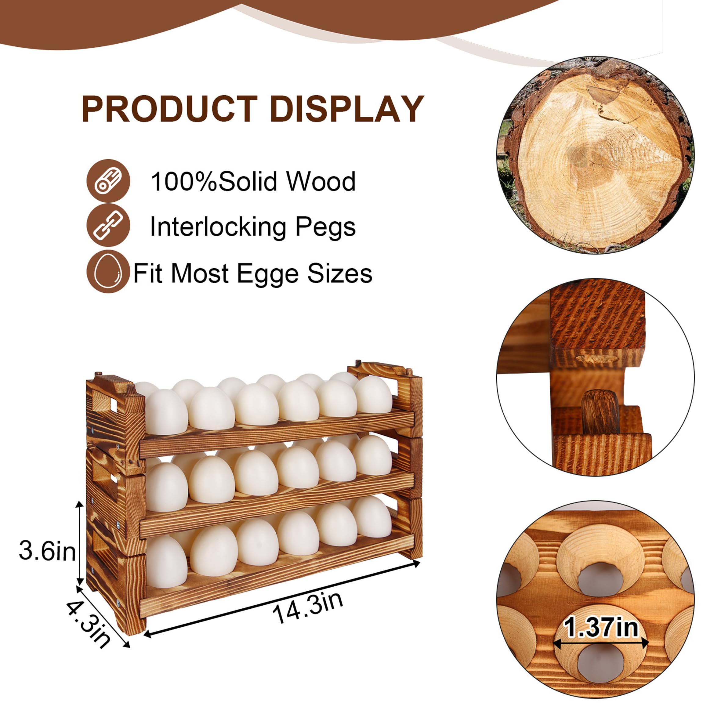 CVHOMEDECO rustic firewood style egg rack showcases farmhouse charm with practical storage.
