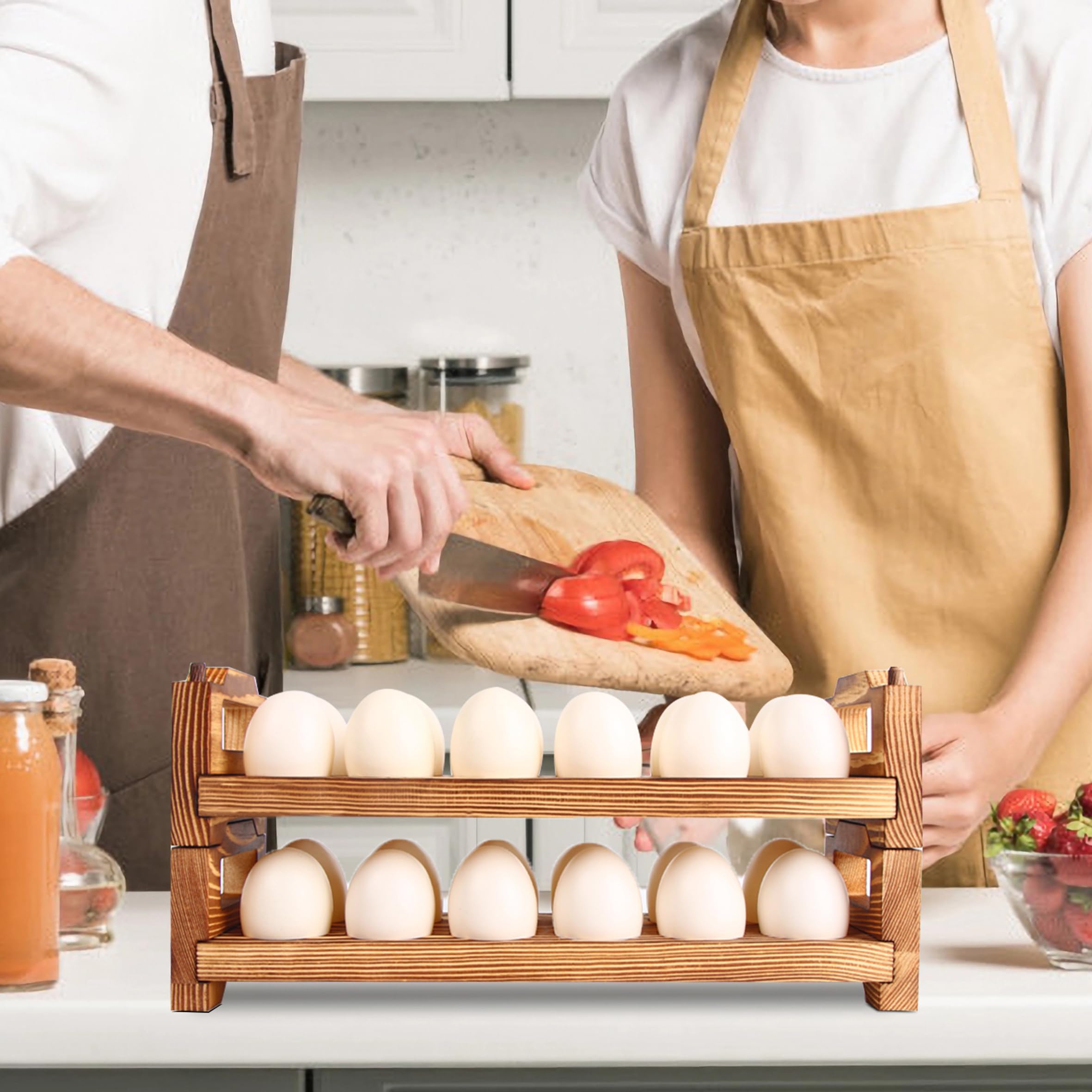 CVHOMEDECO stackable 24-egg rack keeps eggs neatly organized