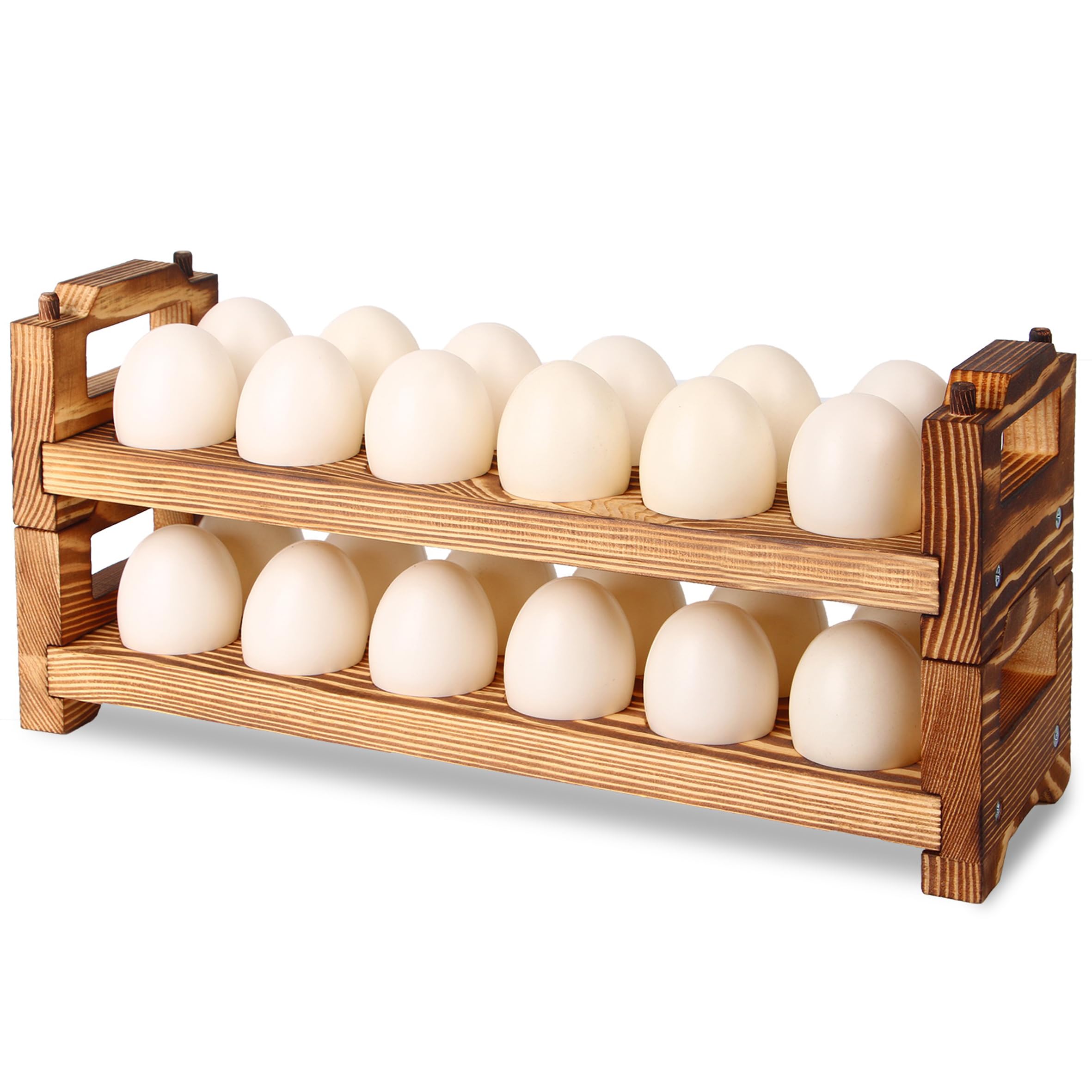 CVHOMEDECO wooden egg holder display with two tiers for organized storage