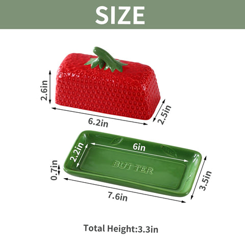 Closeup of CWFutwell strawberry butter dish showing porcelain quality and smooth lid for daily use