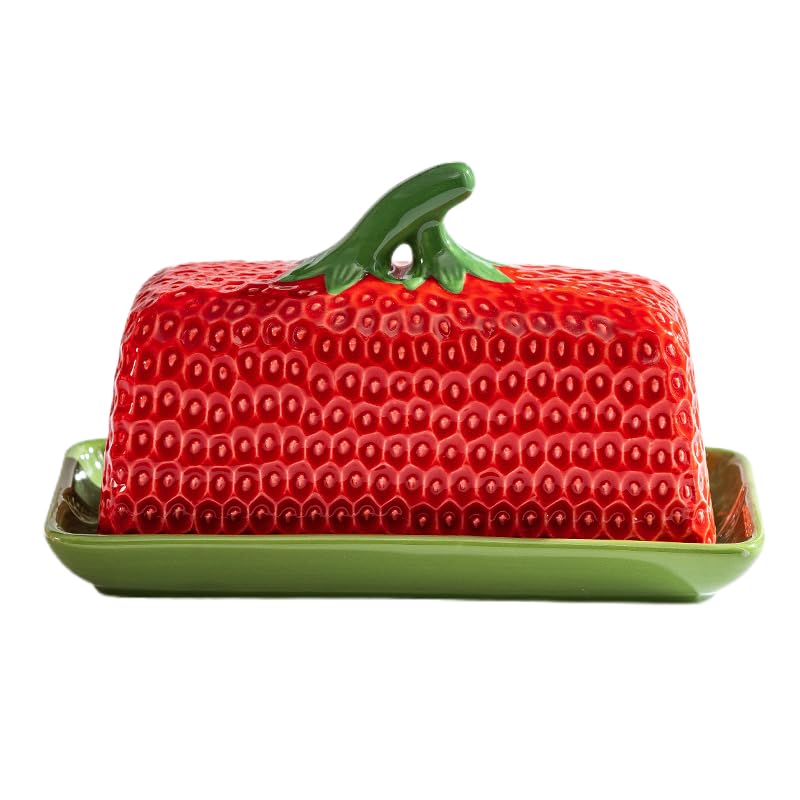 CWFutwell strawberry butter dish lid view, two-tone design ideal for easy serving and covered butter