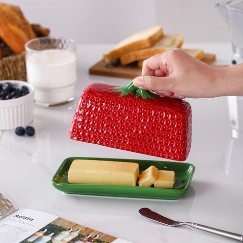 Two-tone design of CWFutwell butter dish as a bright countertop accent