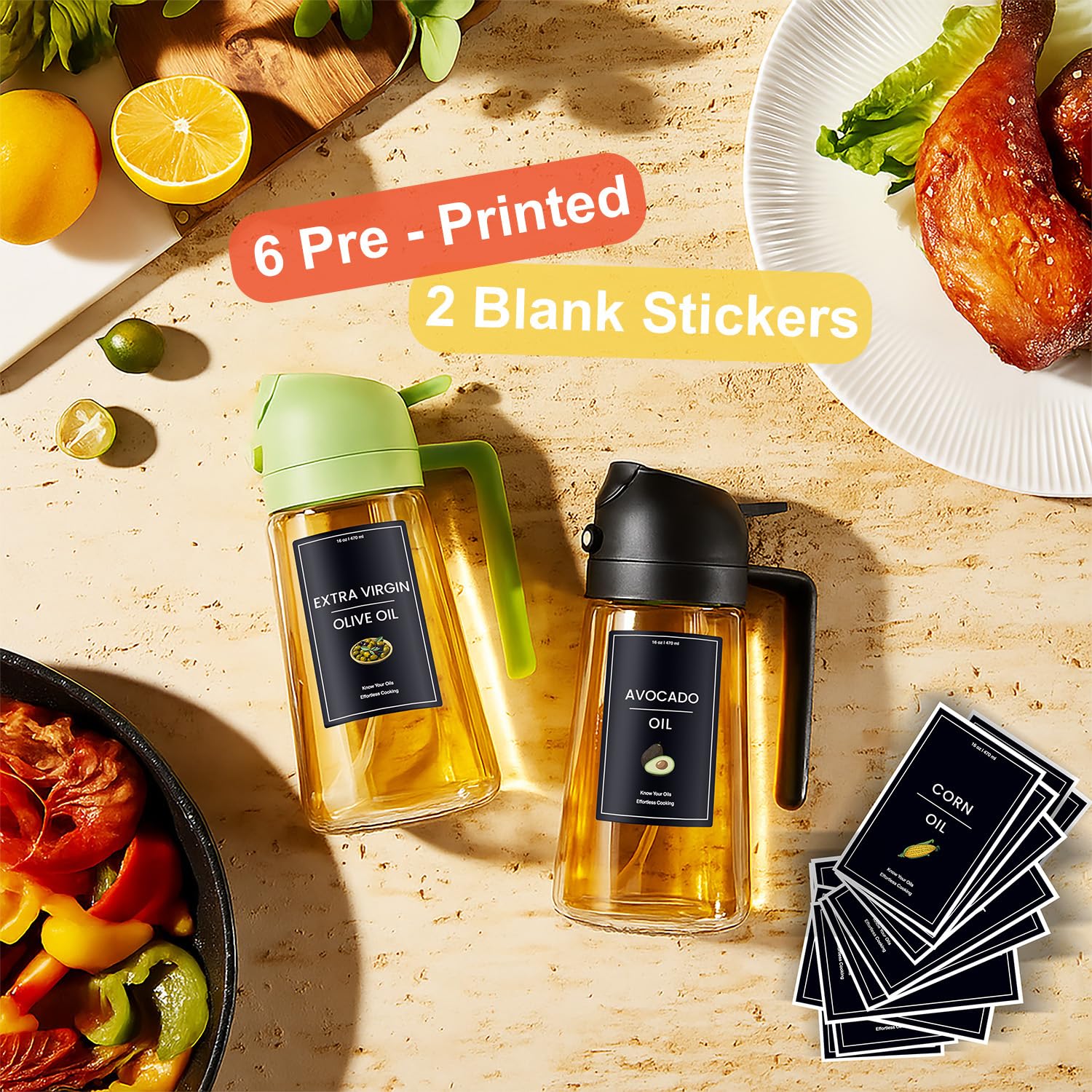 CXINYI 2-in-1 oil dispenser and sprayer showing mist and pour modes for cooking.