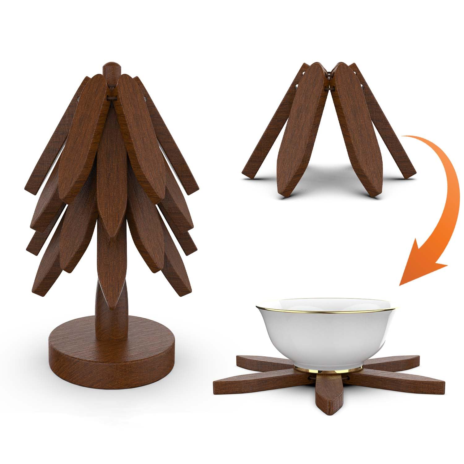 CYANLUX tree-trivet used with teapot and cups to protect surfaces.