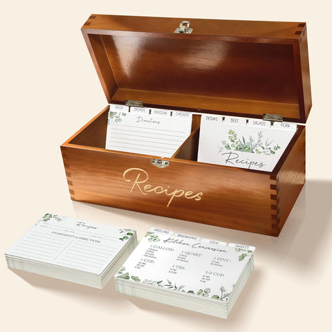 CYAOOI recipe box top view shows a smooth lid and warm pine finish.