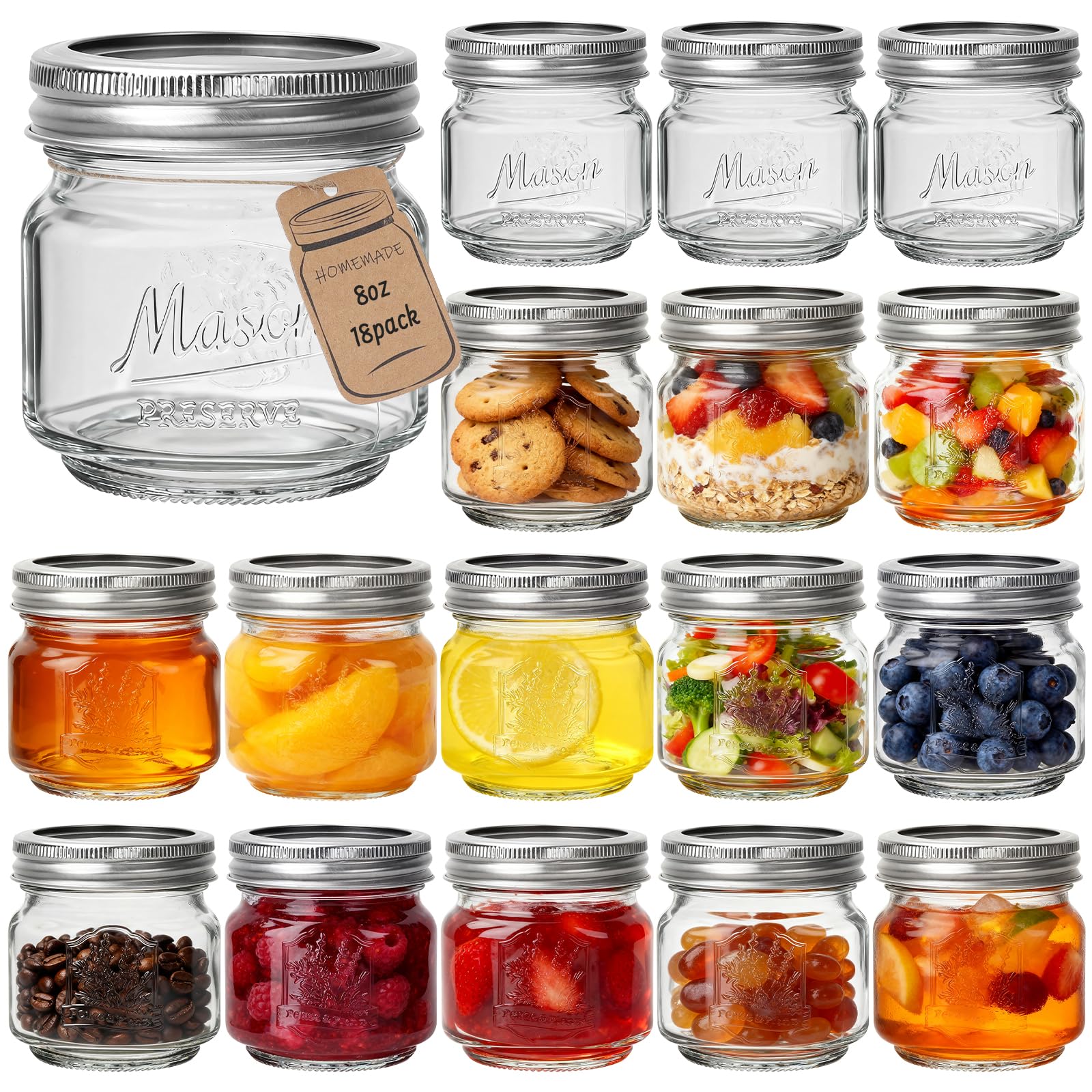 CycleMore 8 oz mason jar with embossed design, adds elegant grip for jams and crafts.