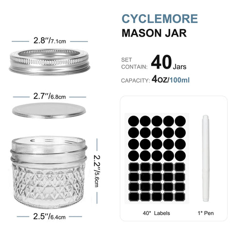 CycleMore mini mason jar 4oz with silver-separable lid, ideal for jams and spices.