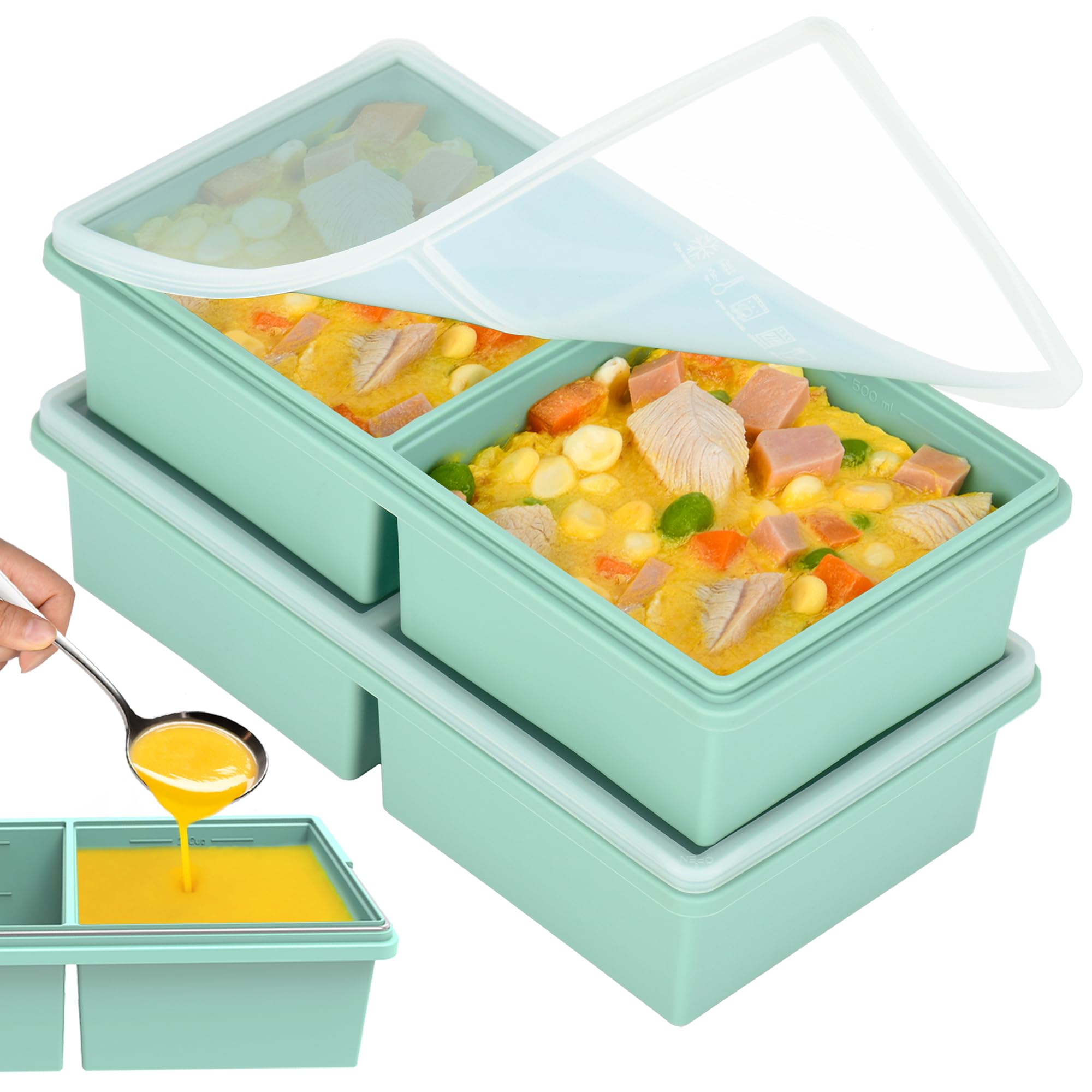 CyhHave 2-cup silicone freezer tray with lid open for easy portioning