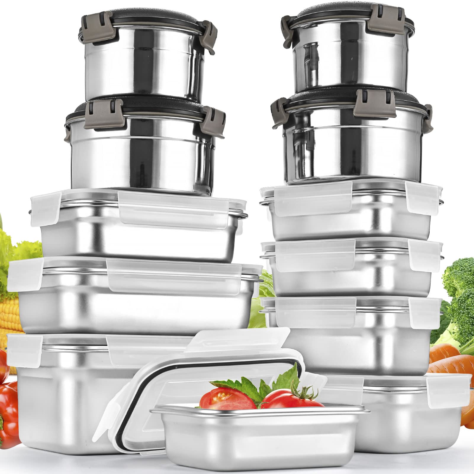 Cykorxicc 12pc stainless steel containers with lids for organized meal prep.