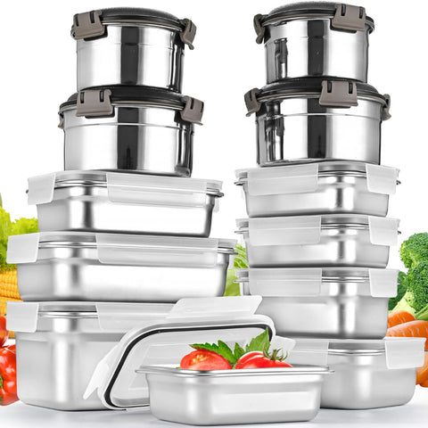 Cykorxicc 12pc stainless steel containers with lids for organized meal prep.