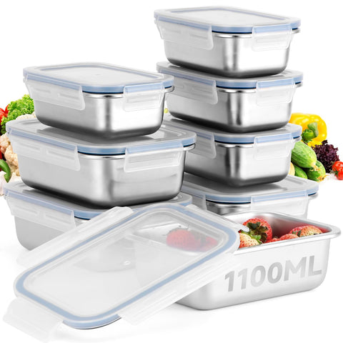 Cykorxicc 8-piece stainless steel containers with lids for versatile meal prep and storage.