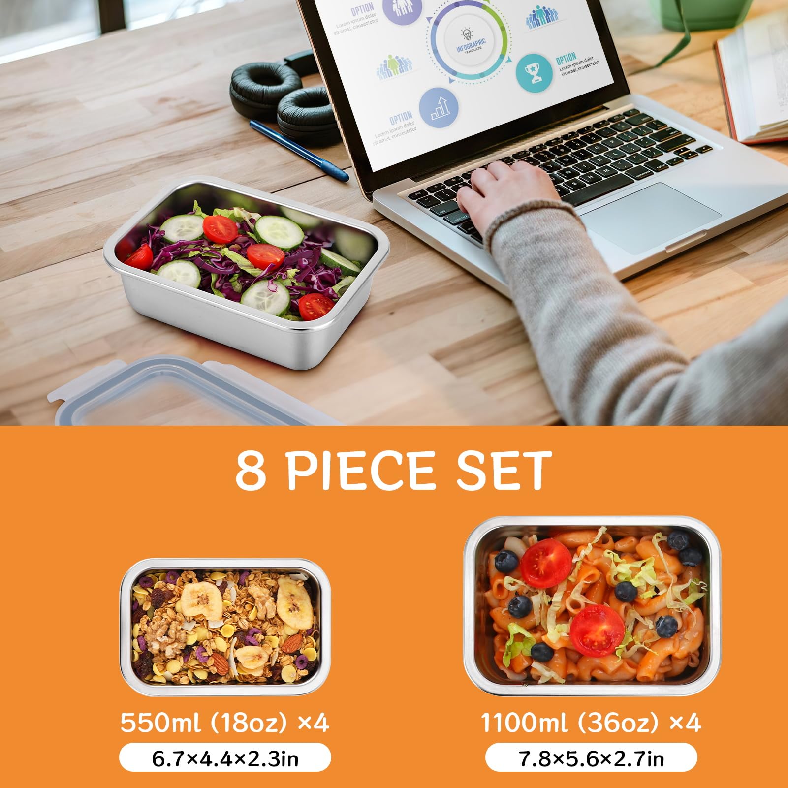 Cykorxicc dishwasher safe stainless steel containers simplify cleanup after meals.
