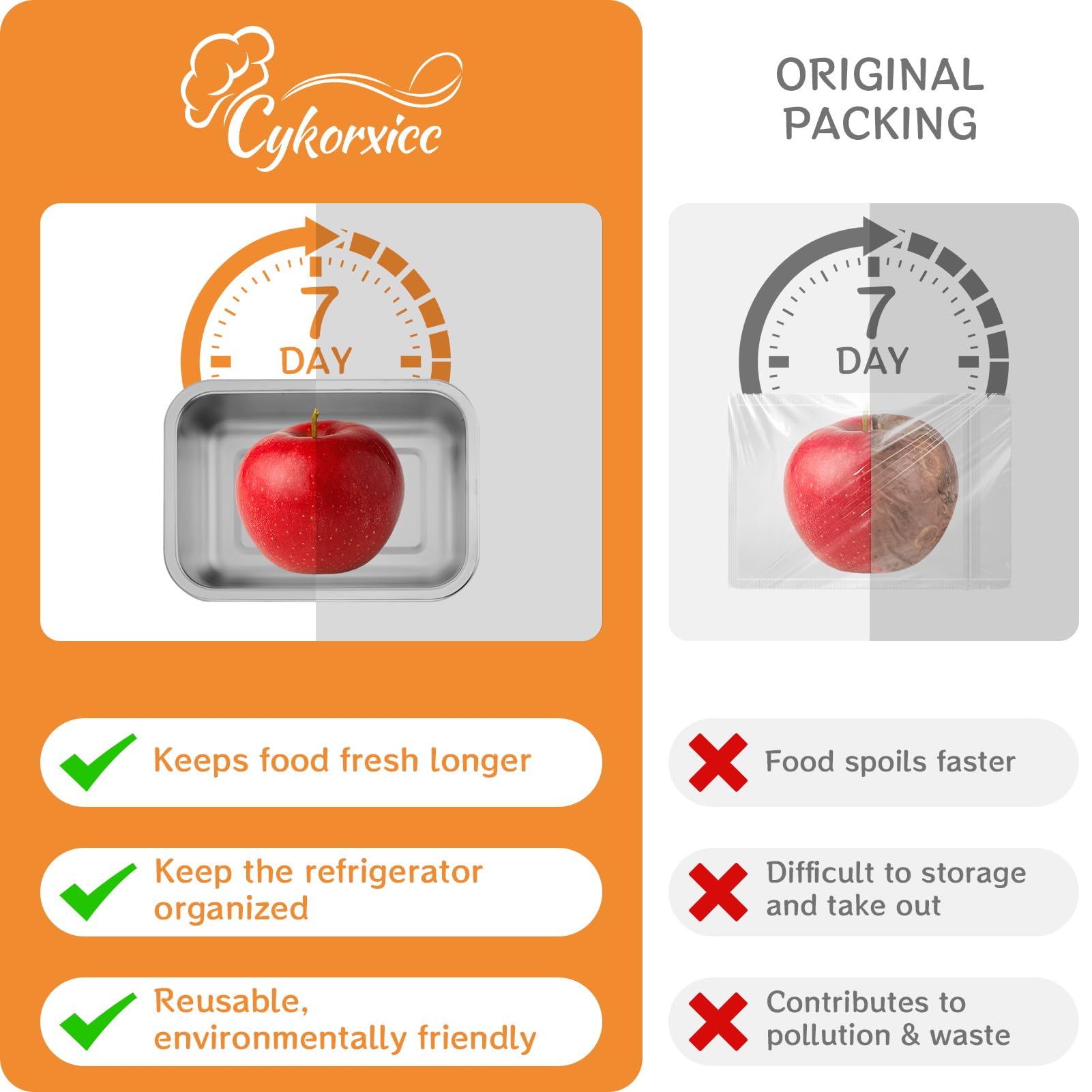 Cykorxicc durable stainless containers resist stains and odors for longer use.