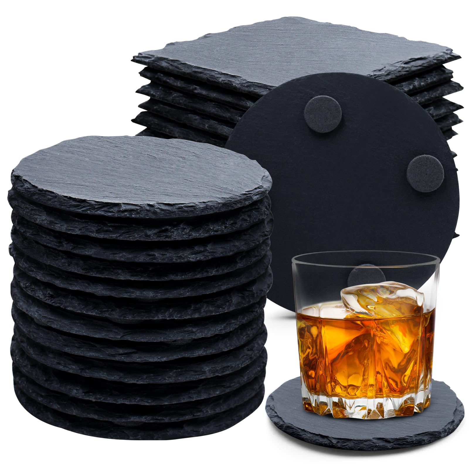 Cymuber round slate coaster, 4-inch, protects tables from heat and moisture.