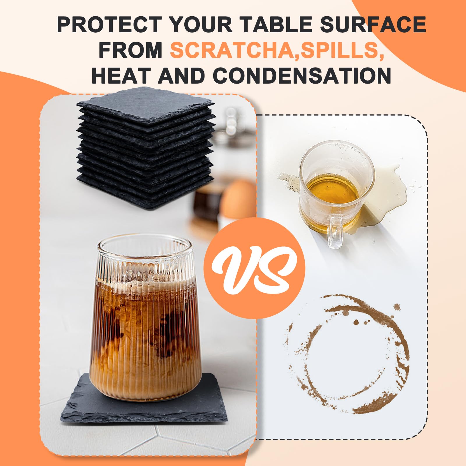 Cymuber square slate coaster, 4-inch, blank for laser engraving and customization.