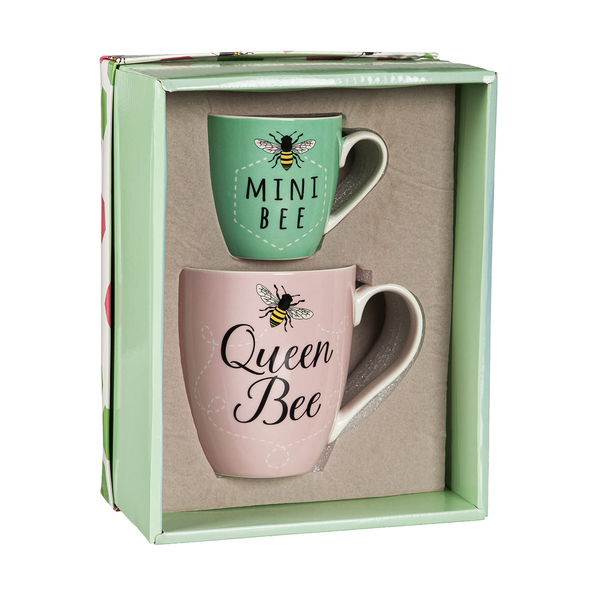 Cypress Home Queen Bee mug set viewed front, elegant ceramic cups for daily coffee