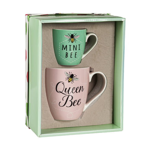 Cypress Home Queen Bee mug set viewed front, elegant ceramic cups for daily coffee