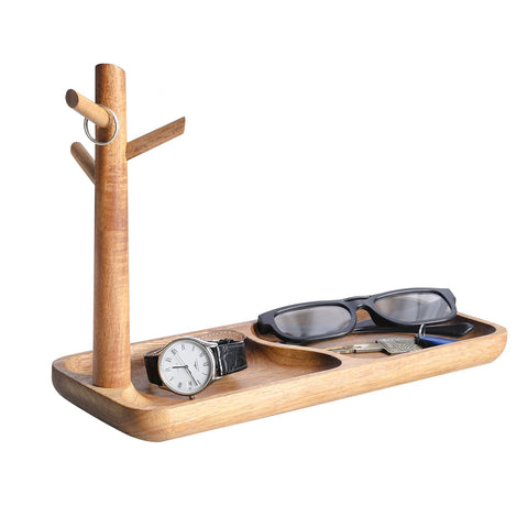 CYQGDKF wood key tray on entryway table keeps keys neatly organized.
