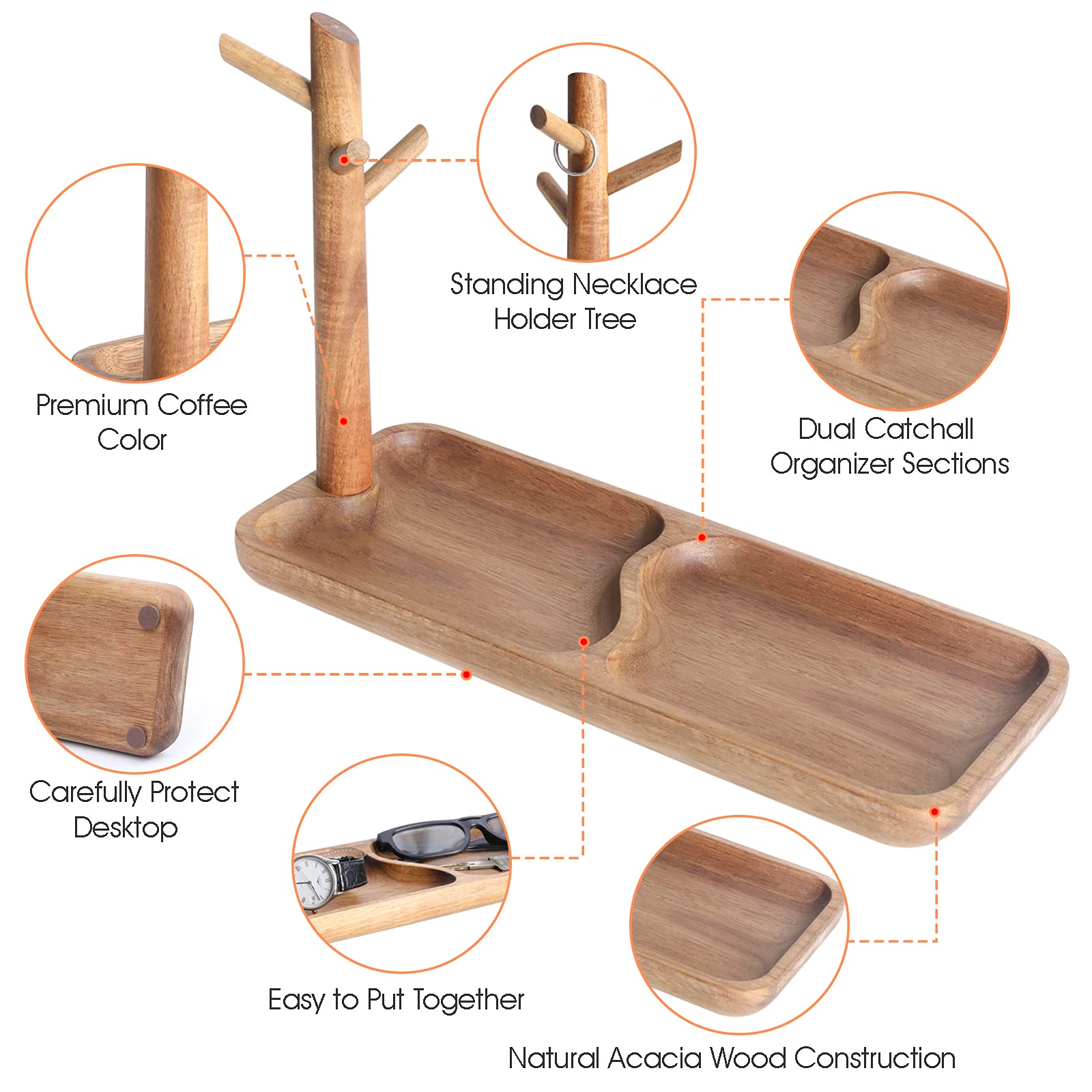 CYQGDKF wood tray with three-stand organizer reduces necklace tangles.