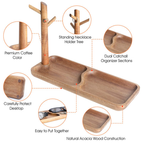 CYQGDKF wood tray with three-stand organizer reduces necklace tangles.