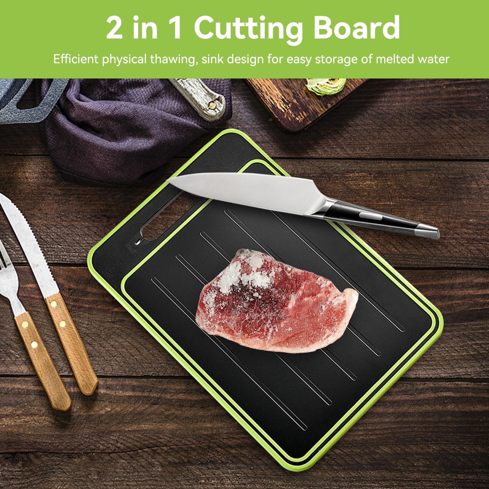 Cyrank double-sided cutting board with dual surfaces for ingredient prep.