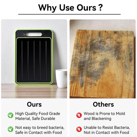 Cyrank plastic cutting board material shown, temperature-resistant safe contact.