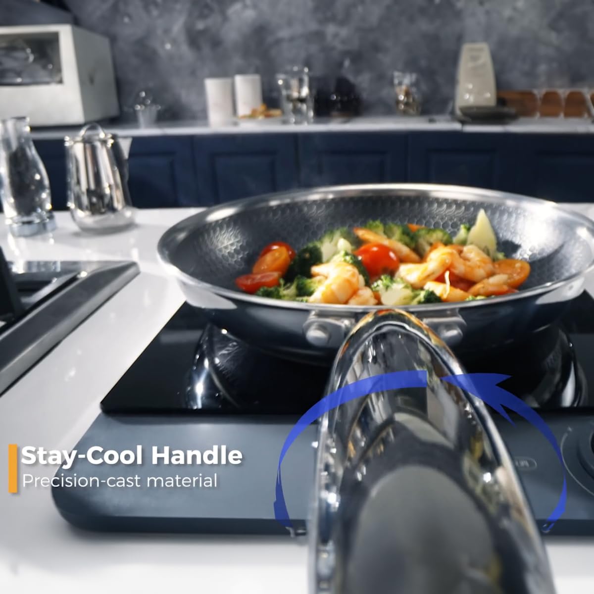 Cyrder induction-compatible cookware rests securely on any stove.
