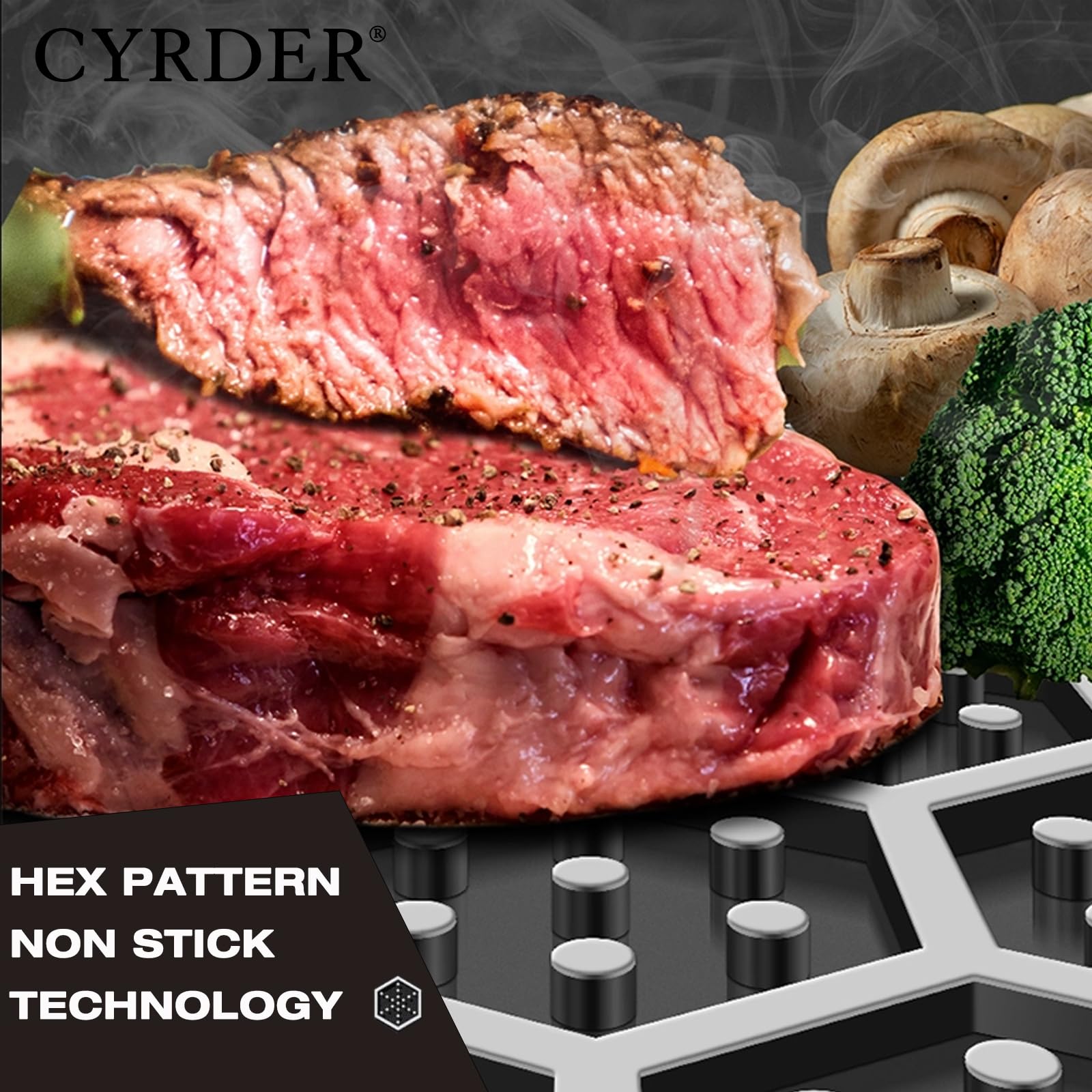 Cyrder hybrid-laser-etched-12in frying pan supports family meals with generous sautéing space.