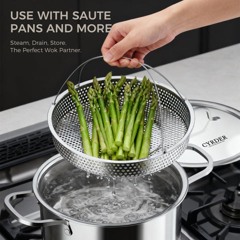 Cyrder 4-quart sauté pan with lid for browning and sauces.