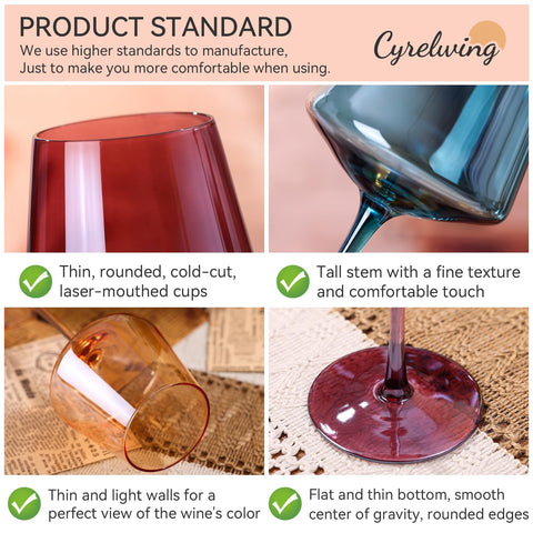 Cyrelwing stem-multicolor design glasses help guests identify drinks at gatherings.