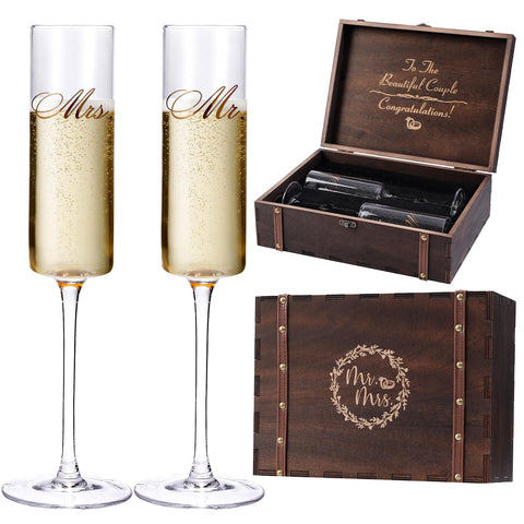 Cyrelwing wedding champagne flutes Mr and Mrs for elegant toasts.