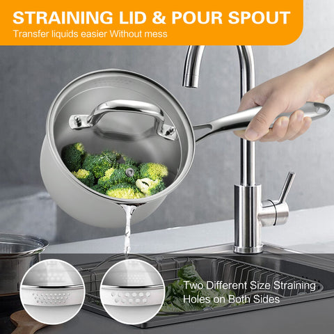 Cyrosa pan with 3-ply bottom and aluminum core for even heat.